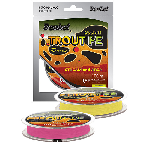 Шнур Benkei Trout PE 100м #0.2 0.074мм/2кг желтый fluo