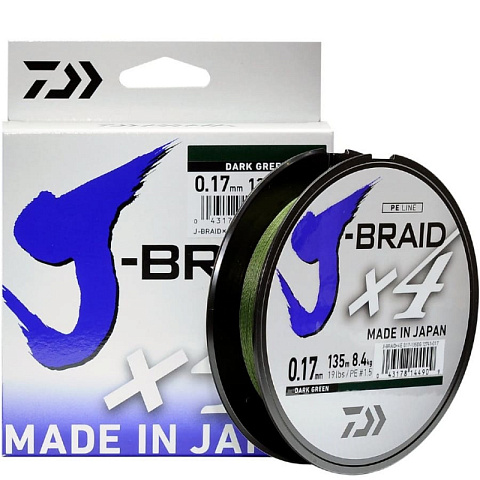 Плетеный шнур Daiwa J-braid X4 135м 0.19мм Dark Green