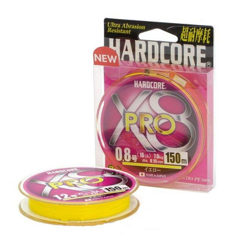 Плетеный шнур Duel PE Hardcore X8 PRO 150m Yellow #1.2 (0.19mm) 12.0Kg