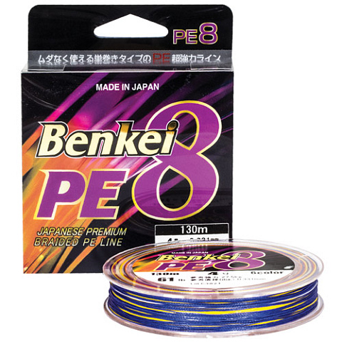Шнур Benkei PE8, 130м, 6 цветов #0,6, 0,124мм, 6,8кг