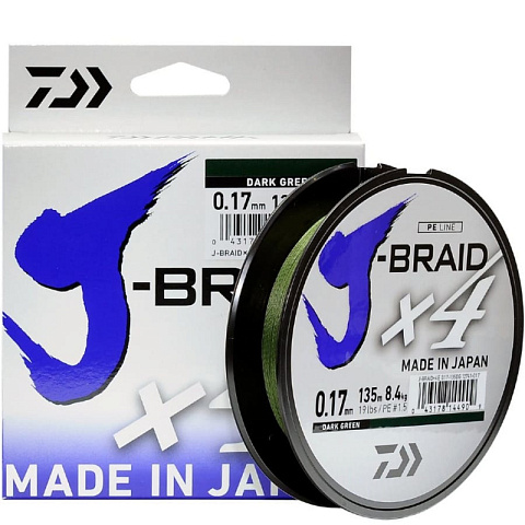 Плетеный шнур Daiwa J-braid X4 135м 0.15мм Dark Green