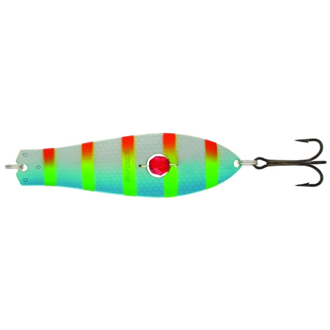 Блесна Kuusamo Professor 2 90/26 с камнем GR/FYe/FR/BLU/N-B