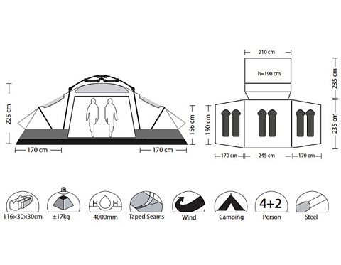 Палатка автомат многоместная Envision 4+2 Camp