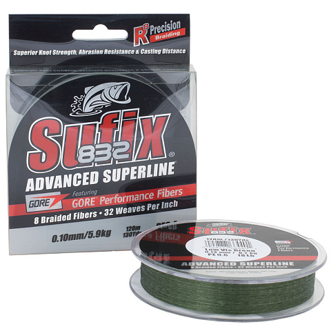 Плетеный шнур Sufix 832 Braid 120м зеленый 0.28мм 22,8кг