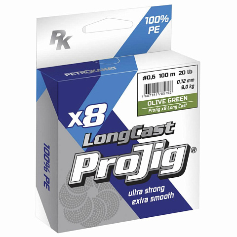 Шнур Петроканат ProJig X8 Long Cast 0,18мм, 14,0кг, 100м, хаки
