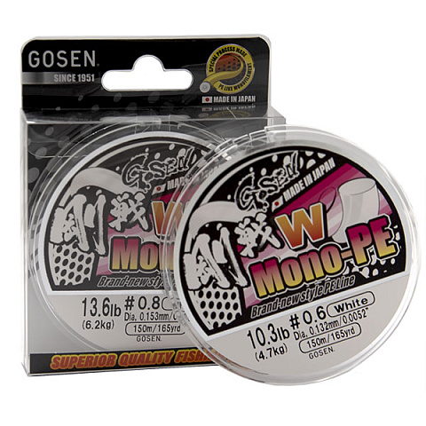 Шнур Gosen W Mono PE 150m White #0,1 (0,053mm) 1,6kg